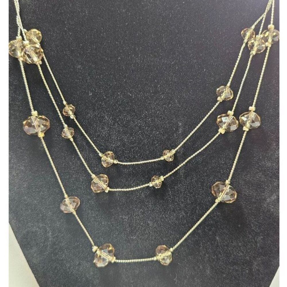 Silver tone layered glass bead necklace 19-21"